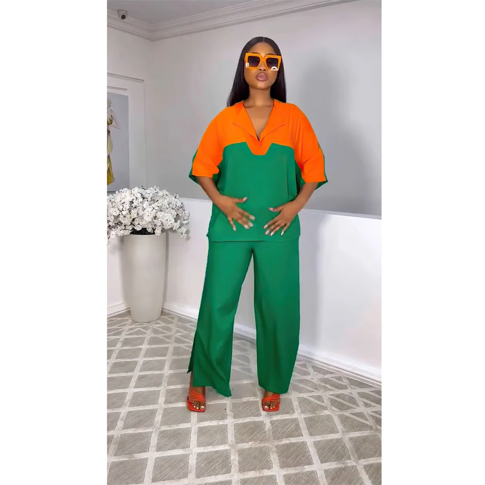 

2pcs Women Summer Outfits African Muslim Top Pants Suit Dubai Turkey Kaftan Abaya Dress Blouse Trouser Tracksuit Dashiki Clothes