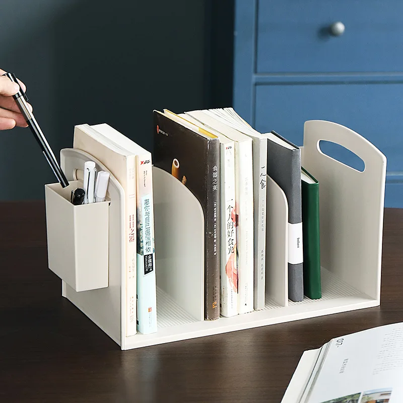 Stylish Japanese Design Bookends for Desk with Pen Holder and Storage Rack