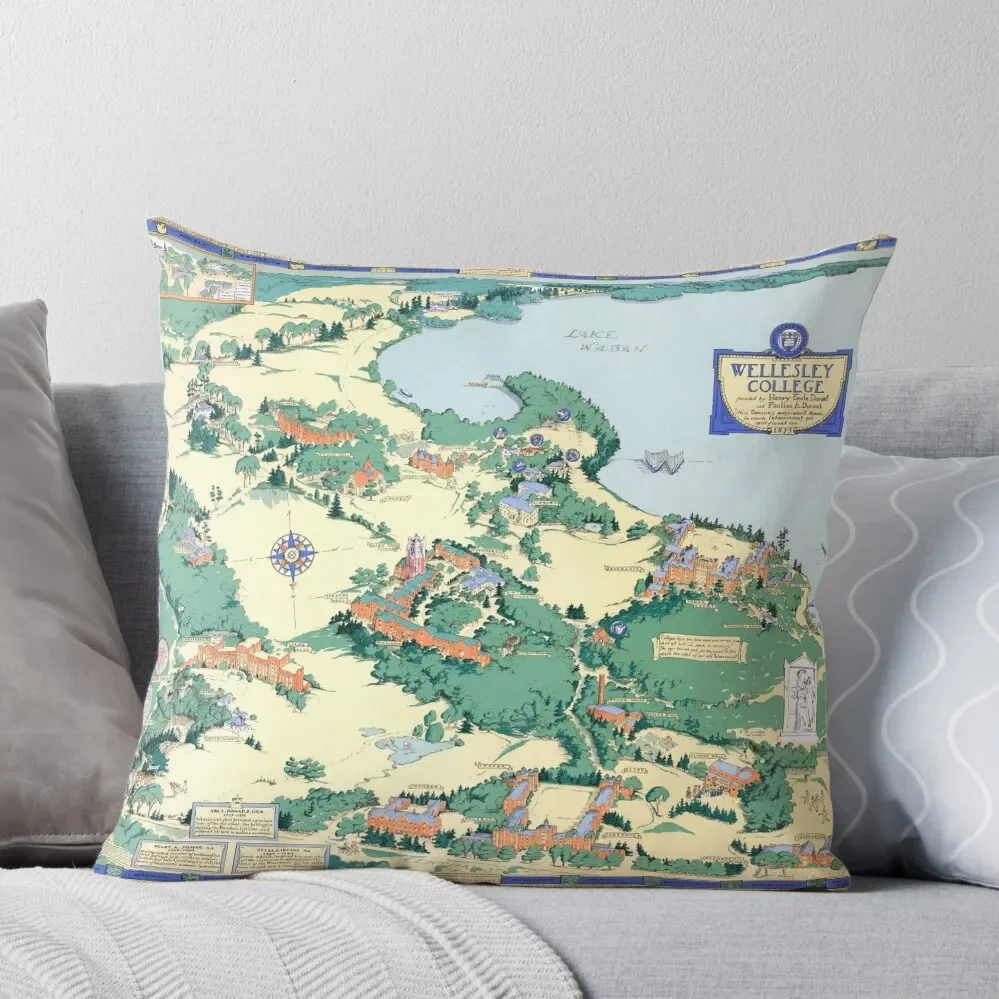 

WELLESLEY College map MASSACHUSETTS dorm decor graduate Throw Pillow Decorative Cushions For Luxury Sofa Luxury Cushion Cover