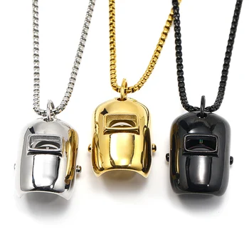 Punk Rock Stainless Steel Football Helmet Pendants Necklace for Men GYM Jewelry Black Gold Silver Color