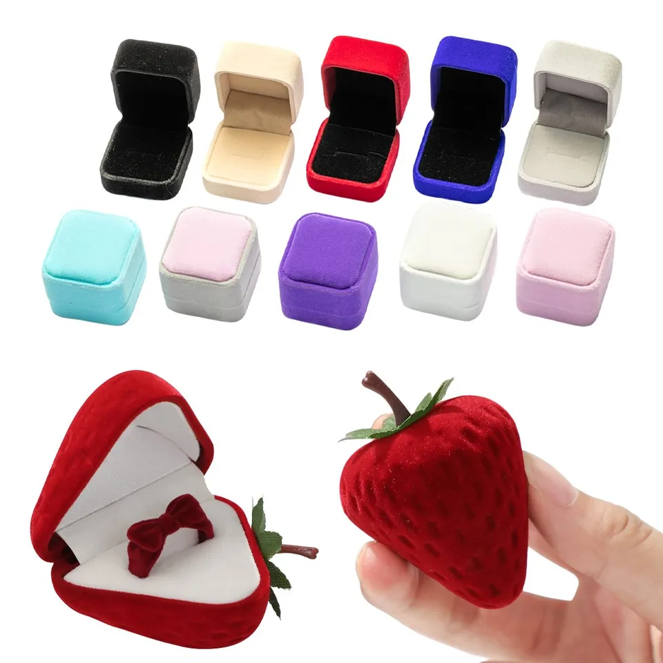 Scatola Portagioie A Forma Di Fragola In Velluto Rosso - Astuccio Per Anelli, Orecchini, Regalo Fidanzamento