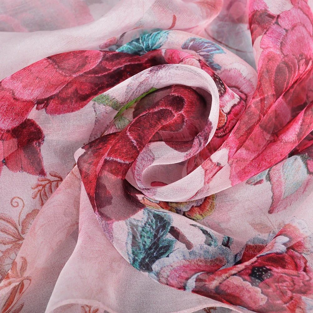 BYSIFA| Pink 100% Natural Silk Scarf Bufanda Women Elegant Chinese Style Peony Design Summer Long Scarves Beach Shawl Accessory 4