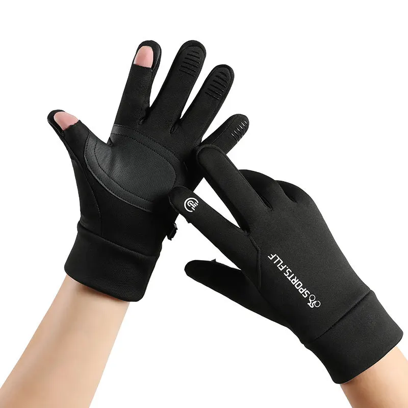 Men's Gloves Fleece Waterproof Cycling Autumn Winter Gloves Male Warm Driving Fishing Courier Flip Fingertip Touch Screen Gloves 5