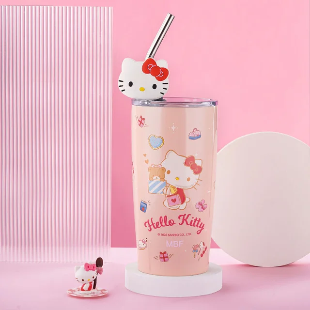600ML Sanrio Hello Kitty Cinnamoroll Kawaii Stainless Steel Thermos Cup