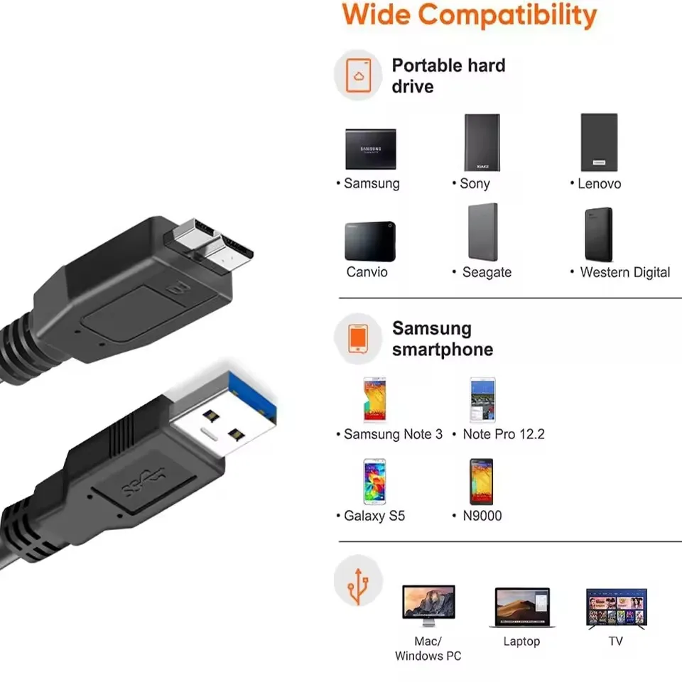 Enhanced USB 3.0 Micro B Data Cable
