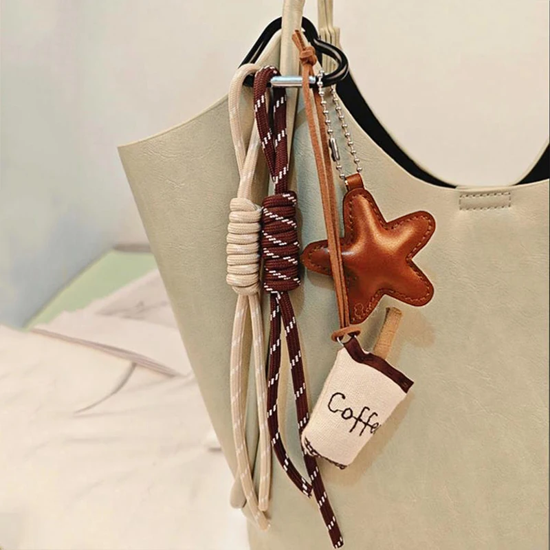 Creativity Bread Coffee Cup Soft Pendant Hairpin Brown Nylon Rope Woven KeyChain For Bag Car Simulation Coffee Charm