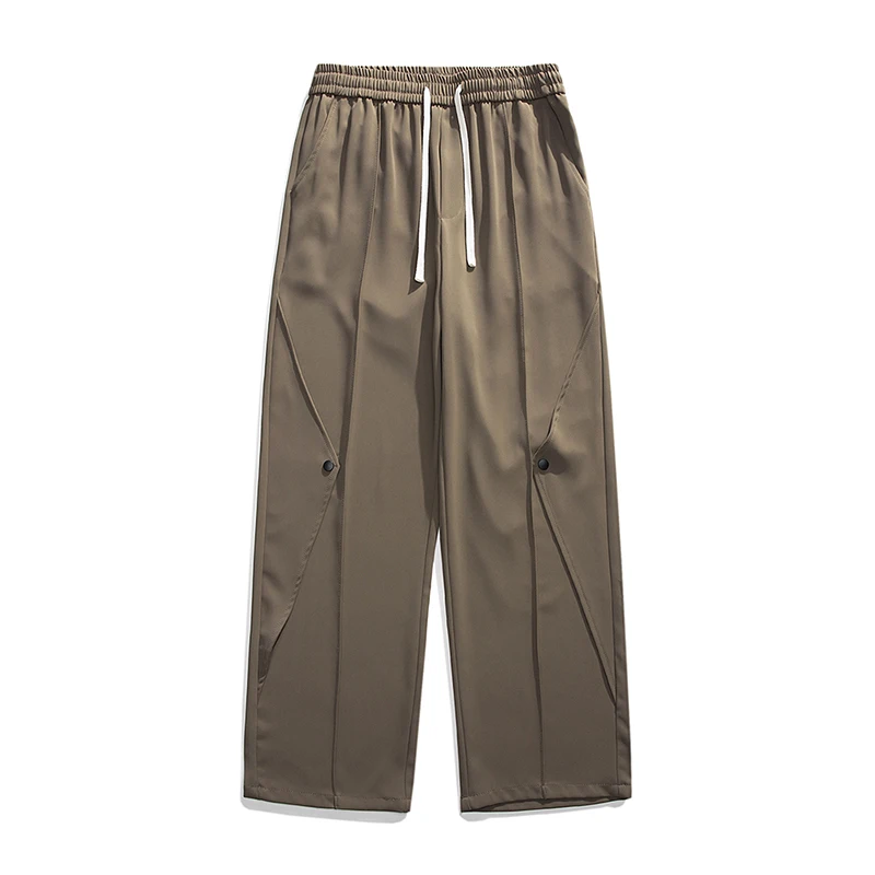 Fashion Solid Color Spliced Lace Up Casual Pants Men's Clothing 2024 Spring Summer New Loose All-match Elastic High Waist Pants