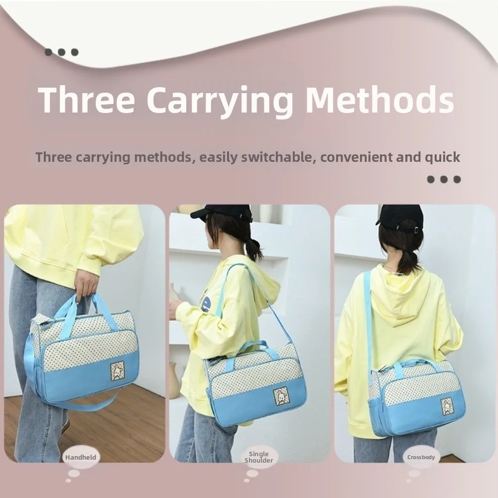 5Pcs/Set Large Capacity Baby Bag for Mom Changing Pad Built-in Diaper Pad Travel Stroller Organizer Independent Bottle Pouch