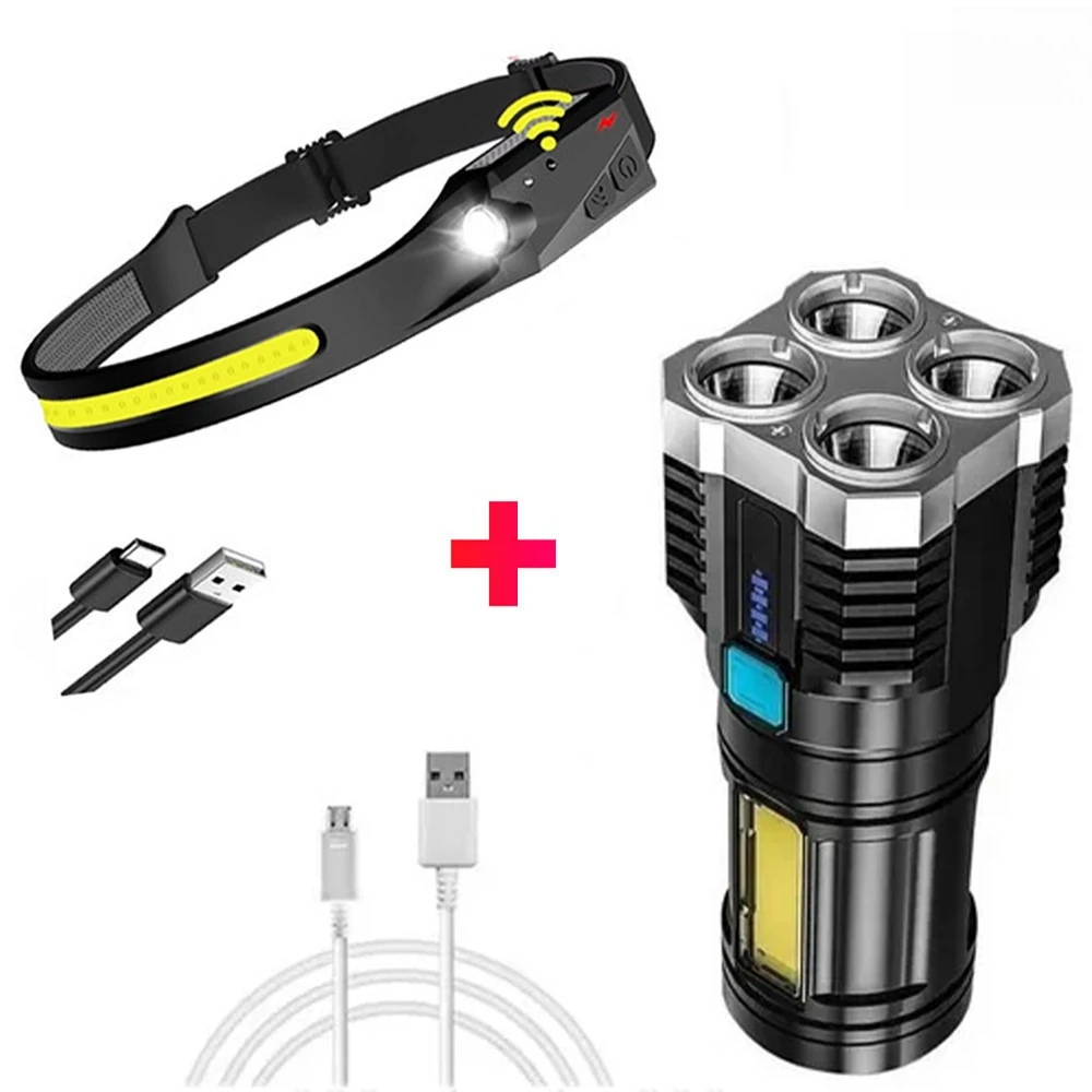 Kit de Sobrevivência 3 em 1 com Lanterna Tática Recarregável e Farol de