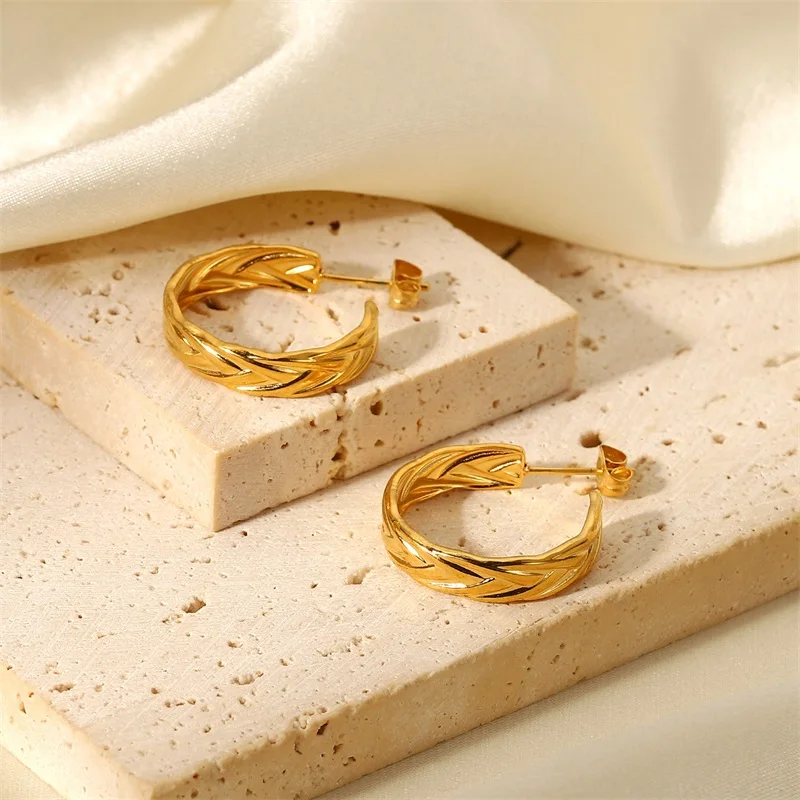 Stainless Steel Twist Hoop Earrings | Gold Earrings 18k