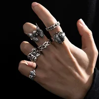 6Pcs Punk Poker Joker Silver Color Rings for Men Goth Skeleton Billiards Set Couple Emo Fashion Jewelry Anillos Hombre