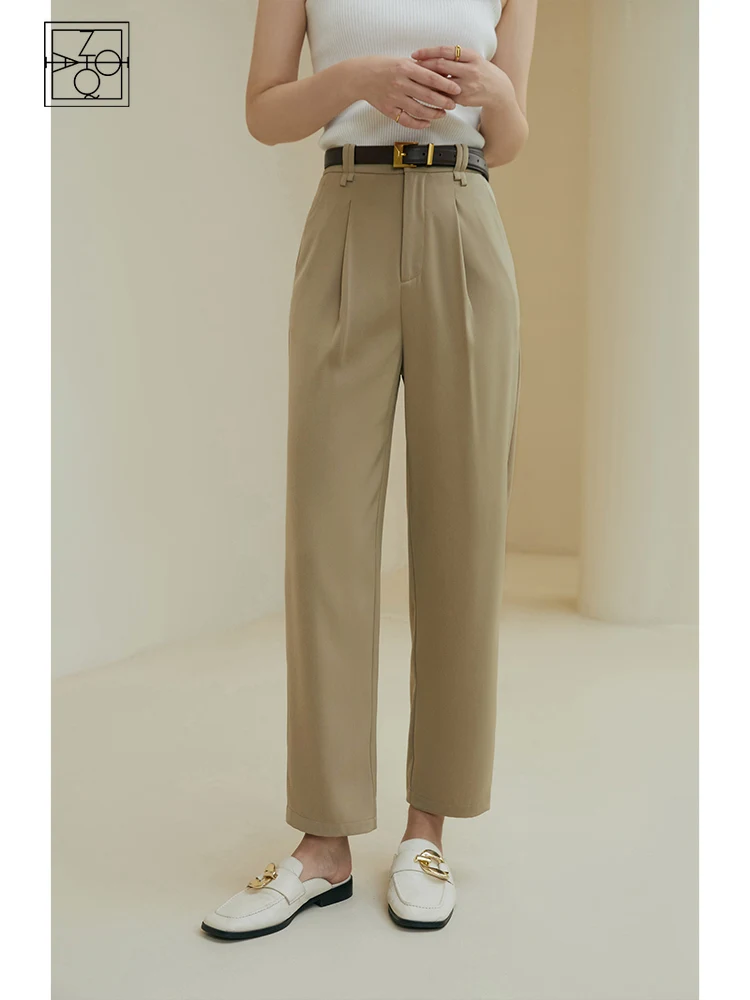

ZIQIAO Commuter Style Straight-leg Casual Women Pants Nine-point Autumn Thin Sagging Suit Pant Solid Office Lady Female Trousers