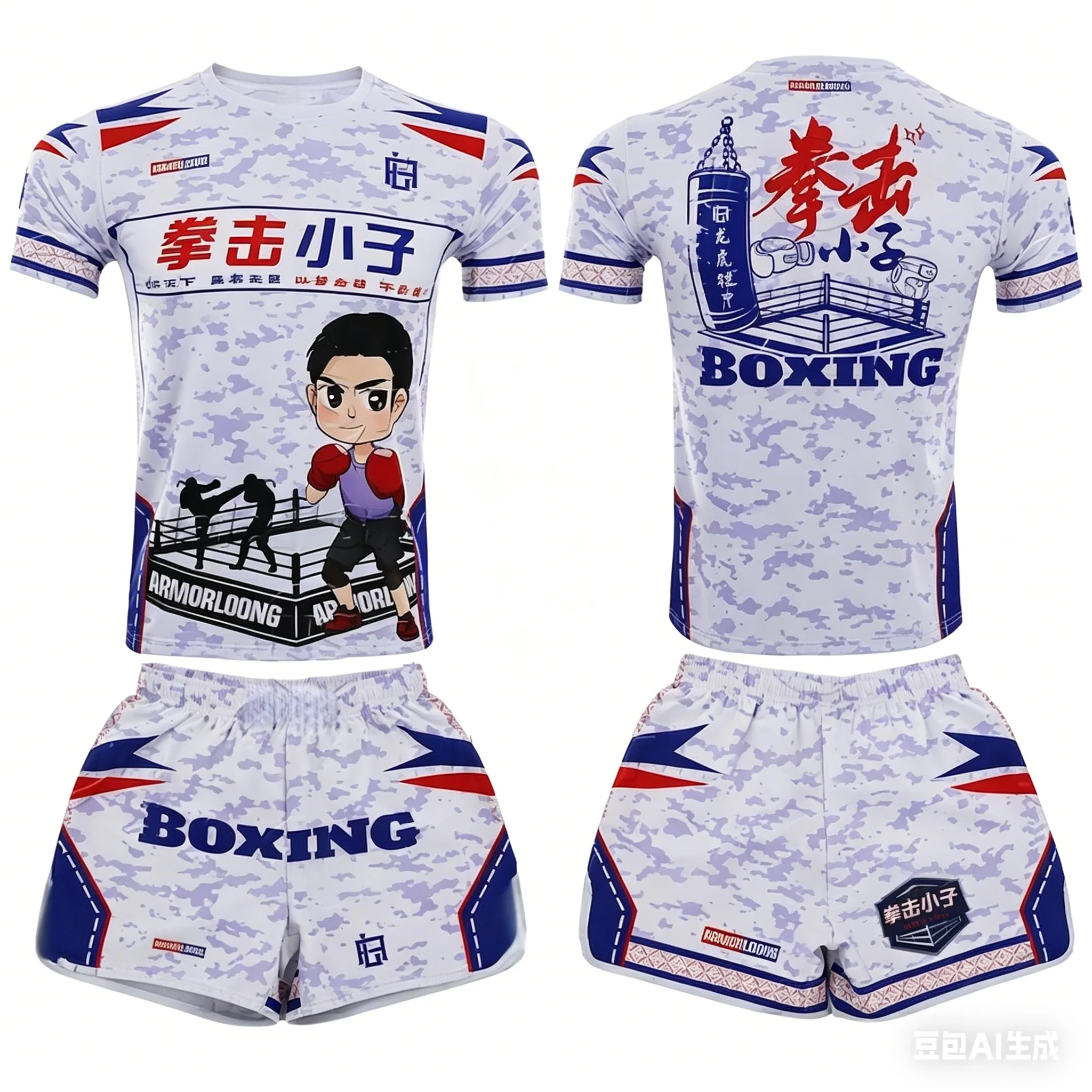 2026 Summer Men's MMA Training Suit Quick Dry Combat Sportswear Set Bold Pink & Black Graphic Shorts & T-Shirt Outfit for Kids