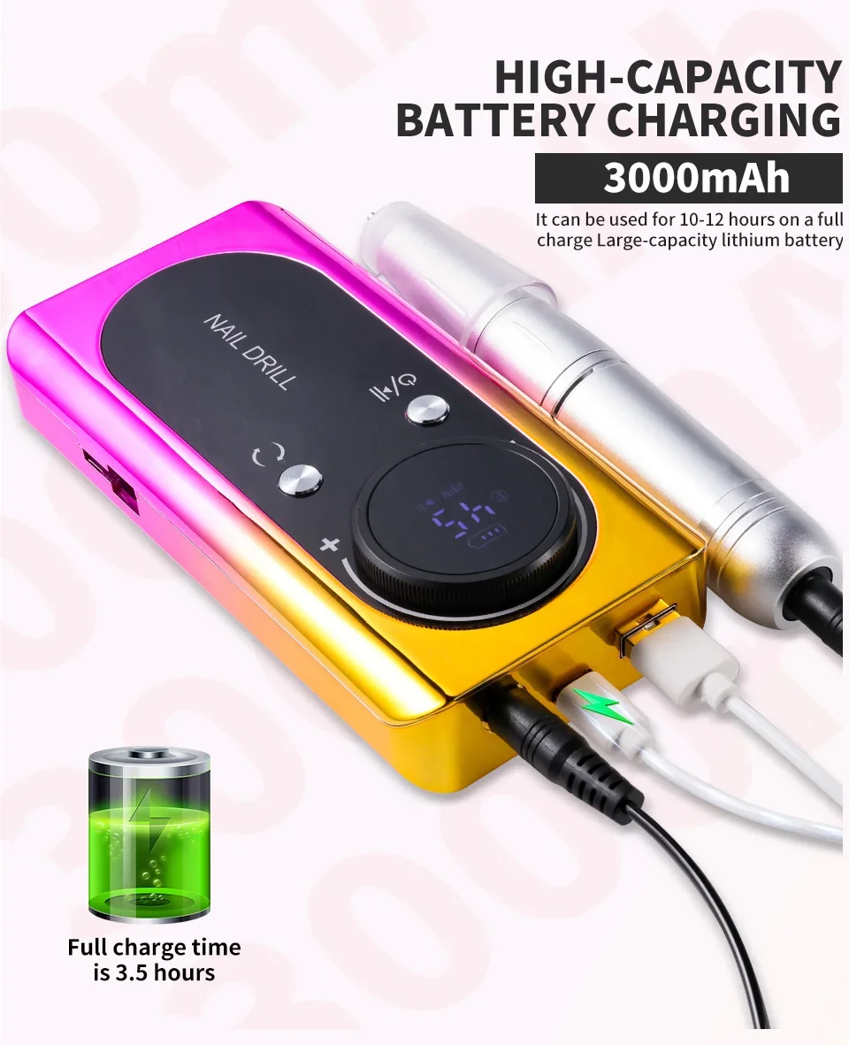 45000RPM Nail Drill Machine Kit Rechargeable Electric Portable Nail Sander File