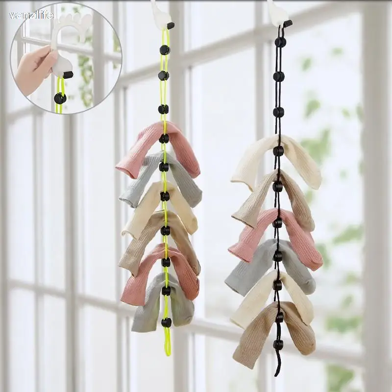 vanzlife socks hanging rope creative multi-function washing clothes basket net washing socks stockings drying socks rack 3