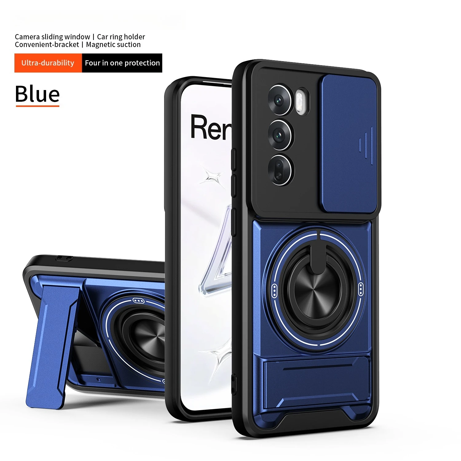 Enhanced Protective Phone Case with Sliding Camera Cover and Dual Bracket Magnetic Ring