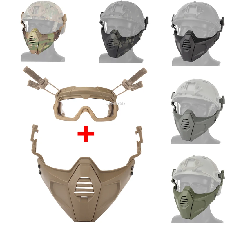 

Tactical Combat Mask + Goggles Outdoor Hunting Shooting Protection Mask Glasses Military Airsoft Mask Removable Glasses