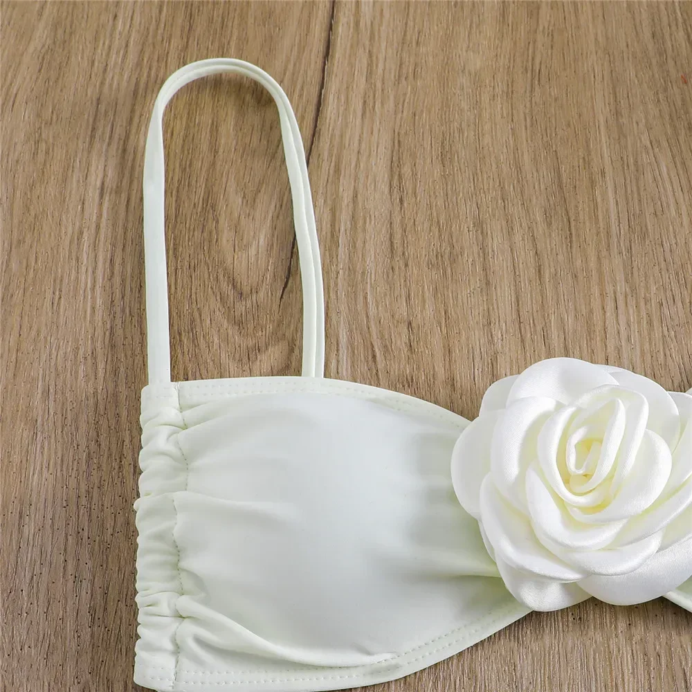 Sexy Flower Bandeau Thong Bikini 2025 Women Lace-up Swimsuit Brazilian Bikini Sets Mujer Biquini bikini set bikini swimsuit women swimwear