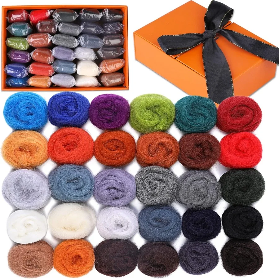 MIUSIE 30/54 Colors Wool Roving Yarn Fiber Wool Yarn Roving Needle Felting for Needle Felt DIY 3g/Color