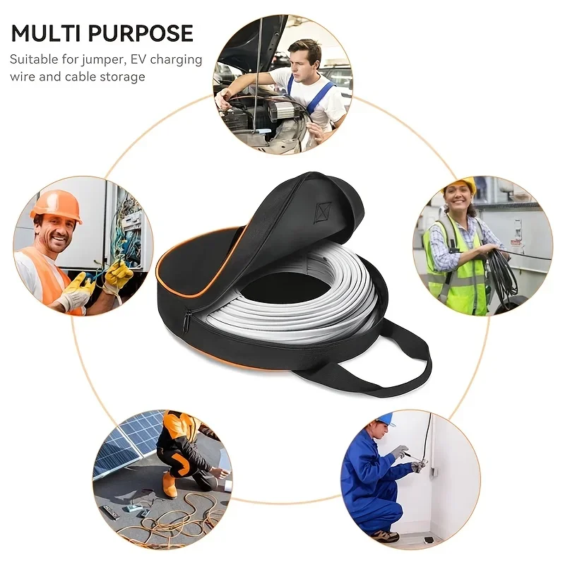 Heavy-Duty Oxford Fabric Car & Camper Cable Storage Bag with Zipper Closure - Portable Organizer for Wiring, Batteries, Cords