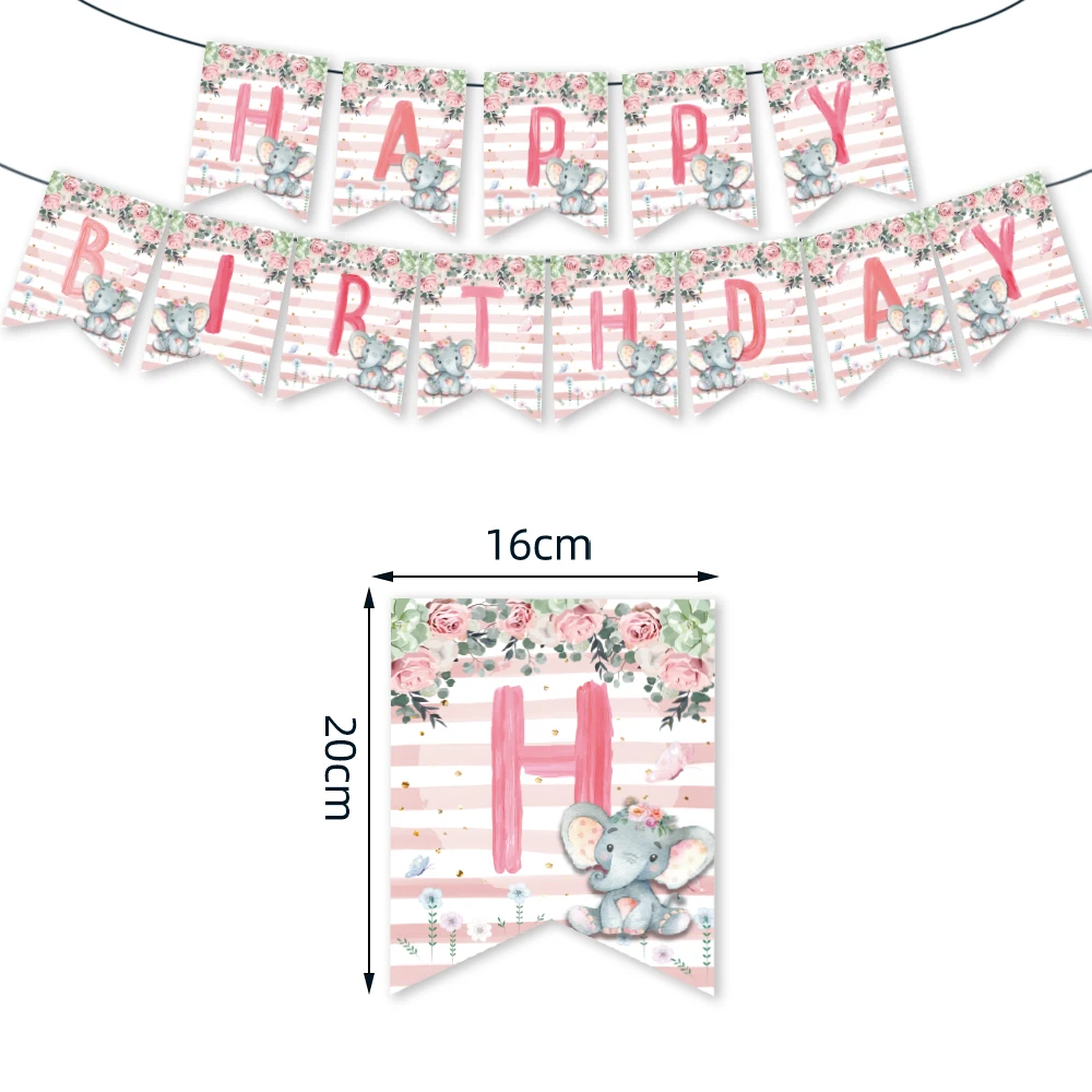 Description Picture 2 of itemPink elephant Baby Shower Theme Party Paper Plate Napkin Disposable Tableware girl Birthday Party One Baby Shower ballon Supplie