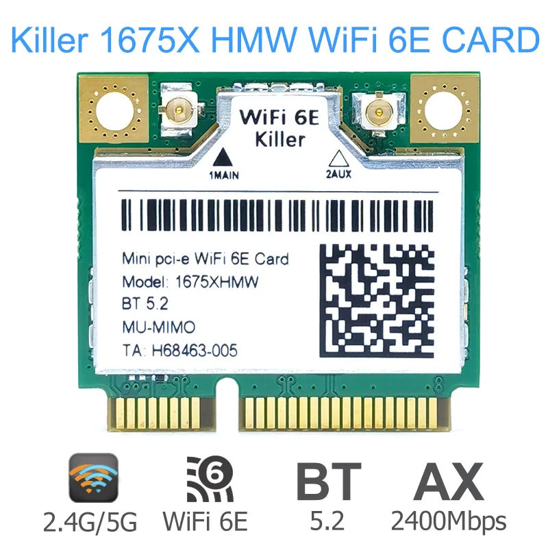 

Killer 1675x for Intel AX210 1675xhmw Wi-Fi 6E 802.11AX Dual Band 2.4G 5G 6G 5374mbps Bluetooth 5.2 mini pcie wifi network card