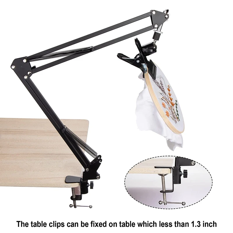 Adjustable Metal Embroidery Hoop Stand, Folding Embroidery Hoop Holder And 16 Pieces Needles