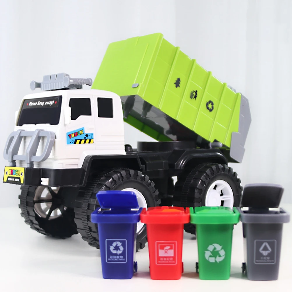 

Garbage Truck Model with 4 Trash Sorting Cans Waste Management Recycling Truck Toy Trash Car Vehicles Model Toys for Kids Gifts