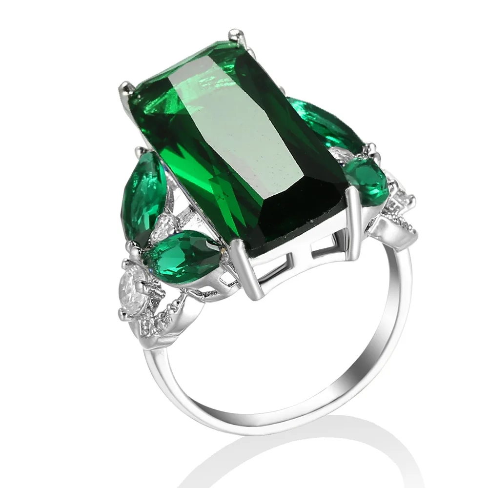 European and American Women's Jewelry AAAAA Oval Ring Emerald Jade Zircon Ring Wedding Jewelry Party Valentine's Day