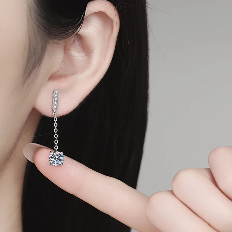 NeeTim 1 Carat D Color Moissanite Diamond Drop Earrings 925 Silver with White Gold Plated Charm Earrings For Women Wholesale 6 NeeTim 1 Carat D Color Moissanite Diamond Drop Earrings 925 Silver with White Gold Plated Charm Earrings For Women Wholesale - Image 6