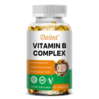 DAITEA - Vitamin B Complex Capsules - B12, B1, B2, B3, B5, B6, B7, B9, Folic Acid and Biotin - Reduce Stress, Boost Immunity 1