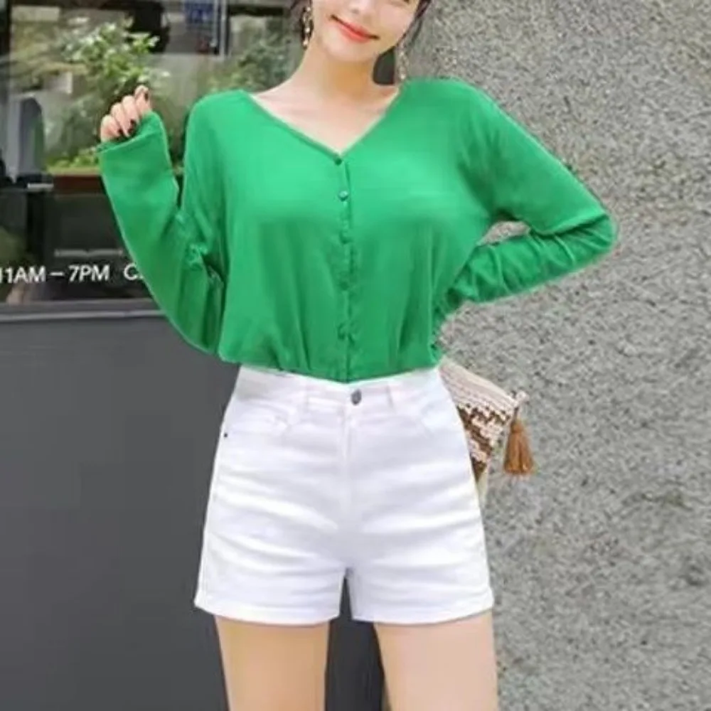 Stretch White Denim Shorts Women's Invisible Open Crotch Outdoor Sex High Waist Thin Loose Slimming Outside Wear Shorts