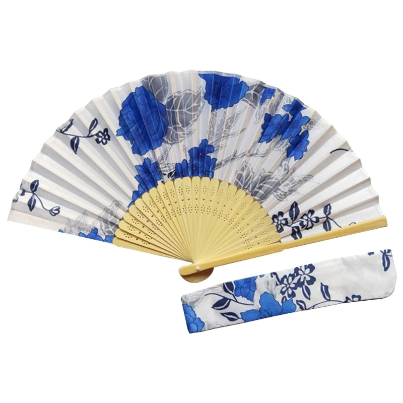 Folding Hand Fan with Bag Vintage Flower Fans for Women Girls Wedding Festival Dance Gift Performances Home Decorations G6KA