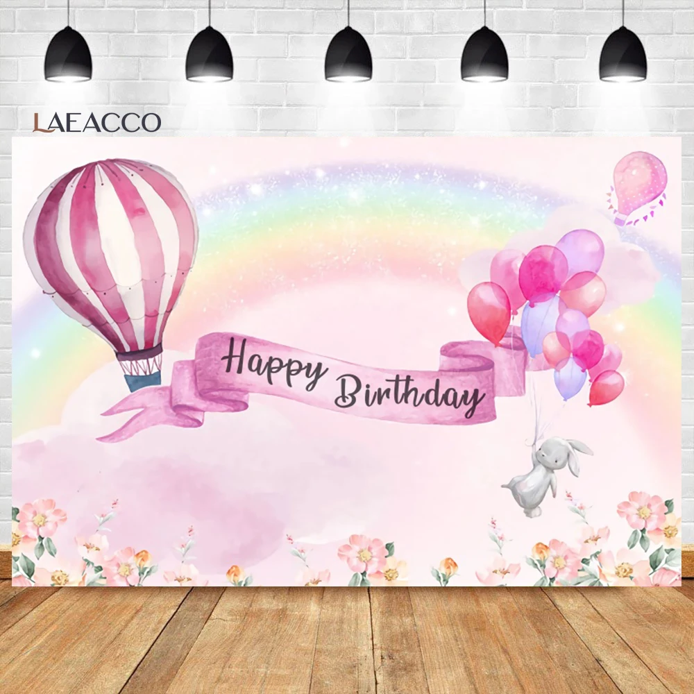 Laeacco Birthday Backdrop Blue Sky White Clouds Hot Air Balloons Stars Kids Newborn Photocall Baby Shower Photography Background