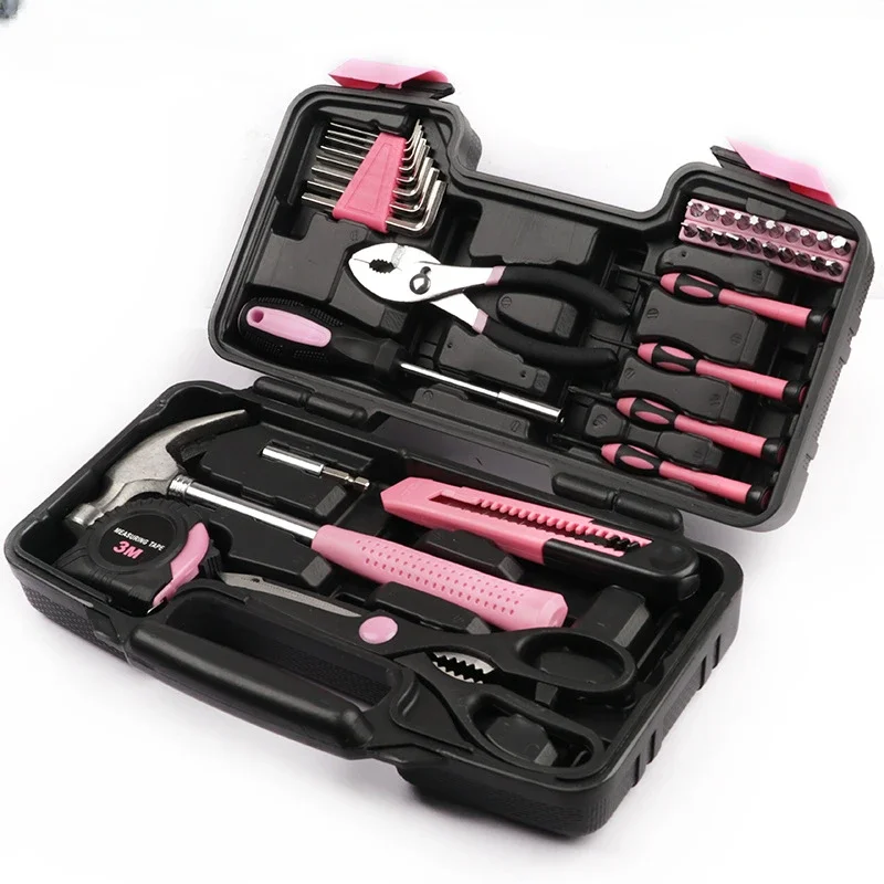 Spot 39pc pink ladies tool  ,hand tool set,kit home manual screwdriver repair hardware tool kit tool