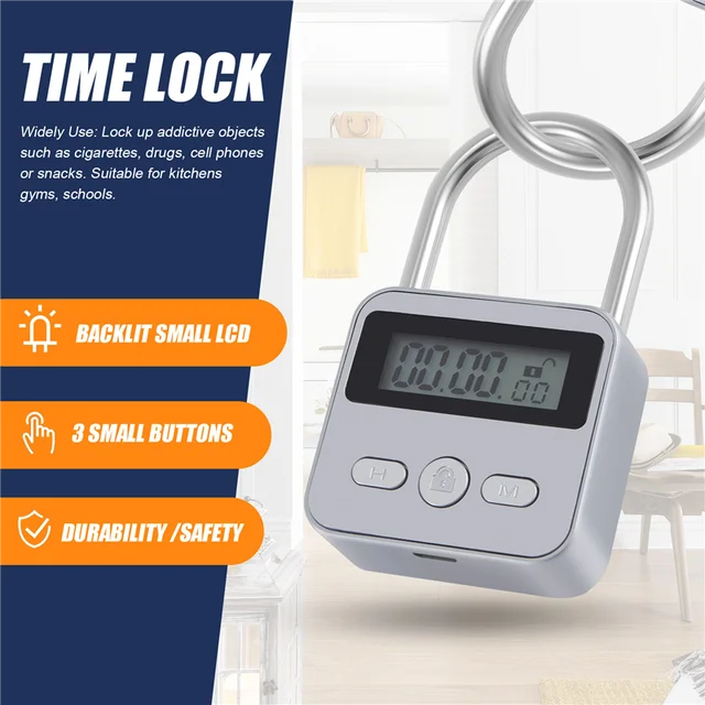 A41Z-Metal Timer Lock LCD Display Multi-Function Electronic Time 99 Hours Max Timing USB Rechargeable Timer Padlock 4