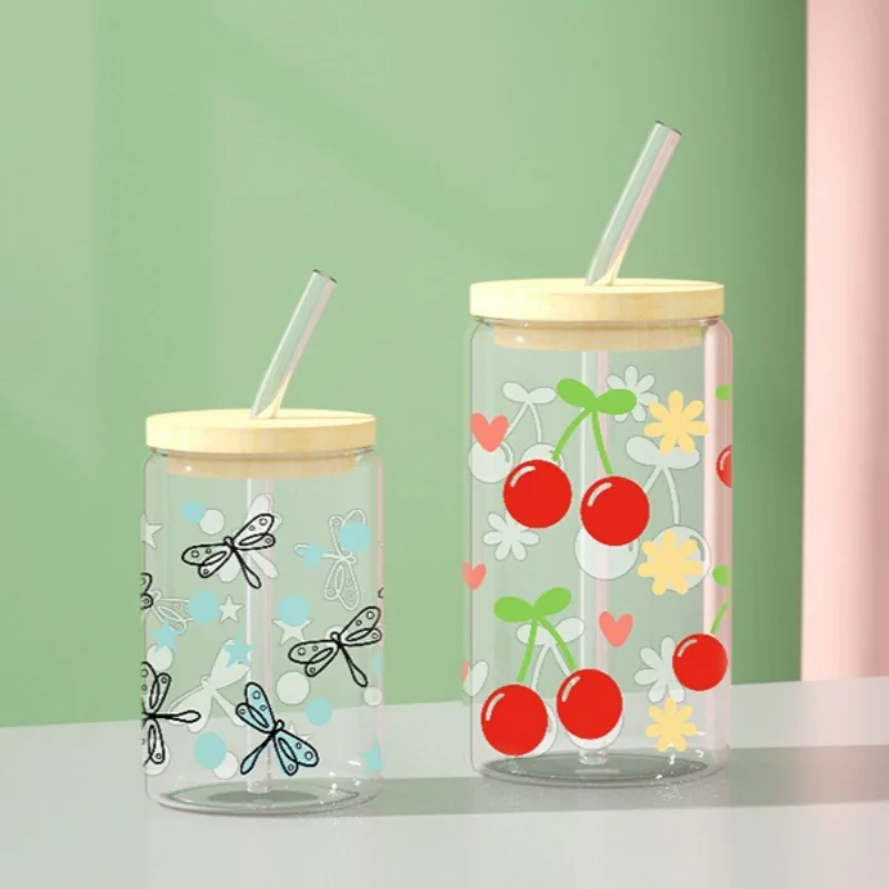 UV DTF Pink Strawberry Cherry Bow Transfer Sticker For Glass Libbey Cup Wraps Can Bottle Selfadhesive Washable Sweet stickers