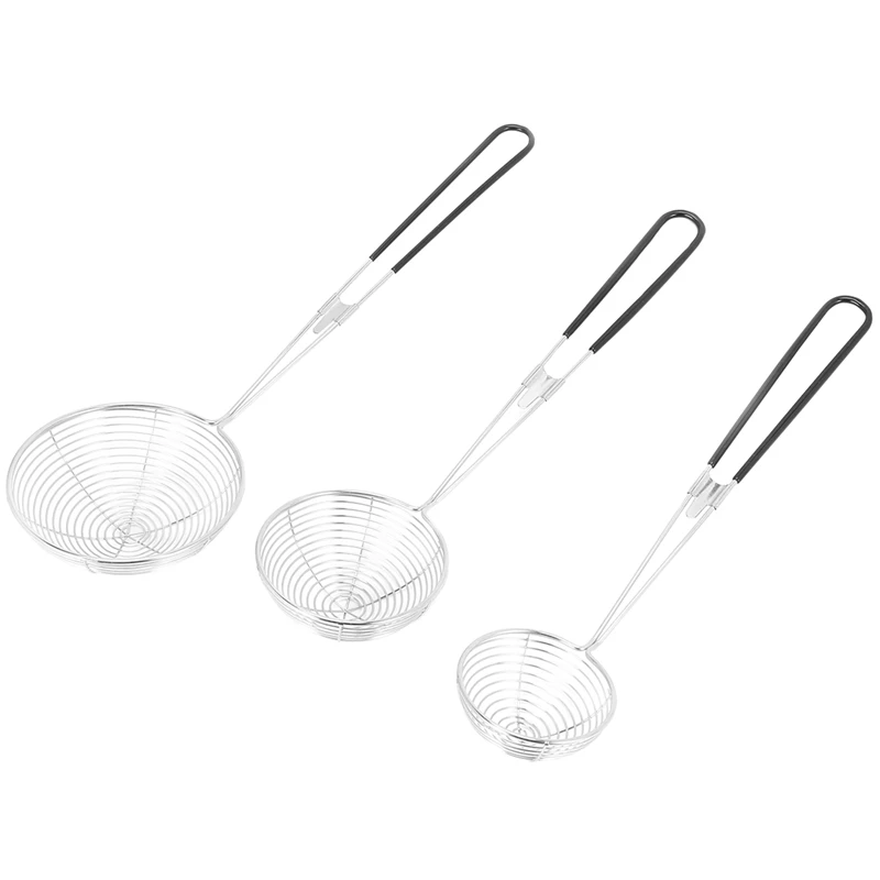 

3-Piece Set Of Round Hot Pot Strainer-Stainless Steel Asian Shabu-Shabu-Shabu Spider Skimming Spoon Set, Mesh Spoon