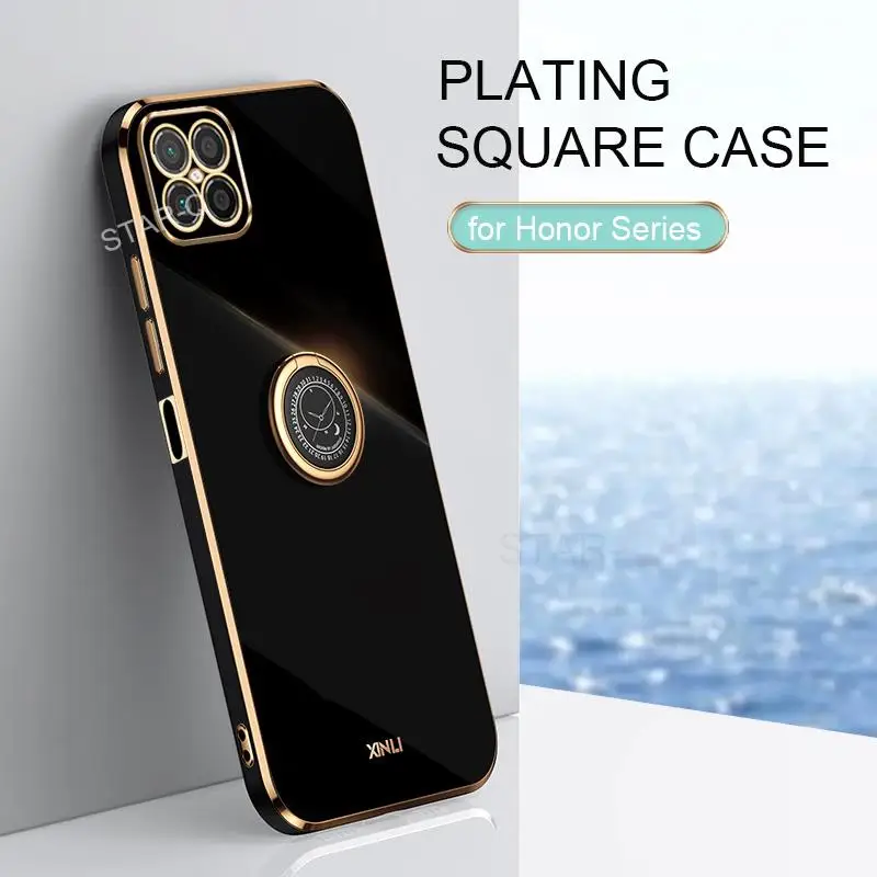 Honor X8 luxus bevonatú gyűrűtartó tok Huawei Honor X8 4g X7 X6 X9 5g X6s 50 SE 60 70 Pro készülékhez, szilikon állványos hátlap Funda_voghion.com