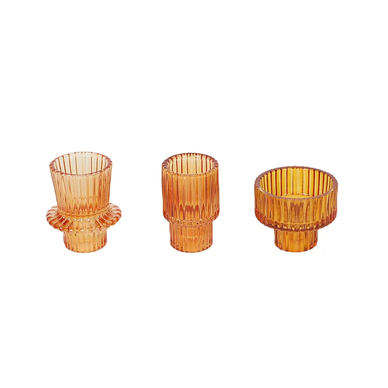 3PCS set Glass Candlestick Stick candle Holder Transparent Pink Green Amber color Wedding romantic table Candle stand Home Decor