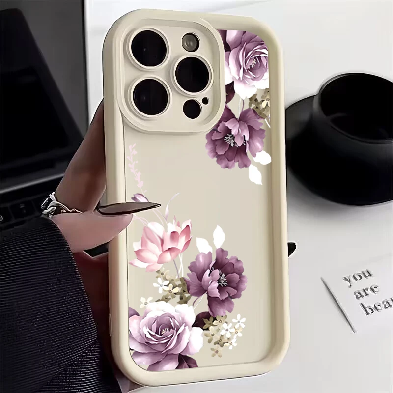 Elegant Purple Flower Shockproof Phone Case - Stylish Protective Cover with Floral Design