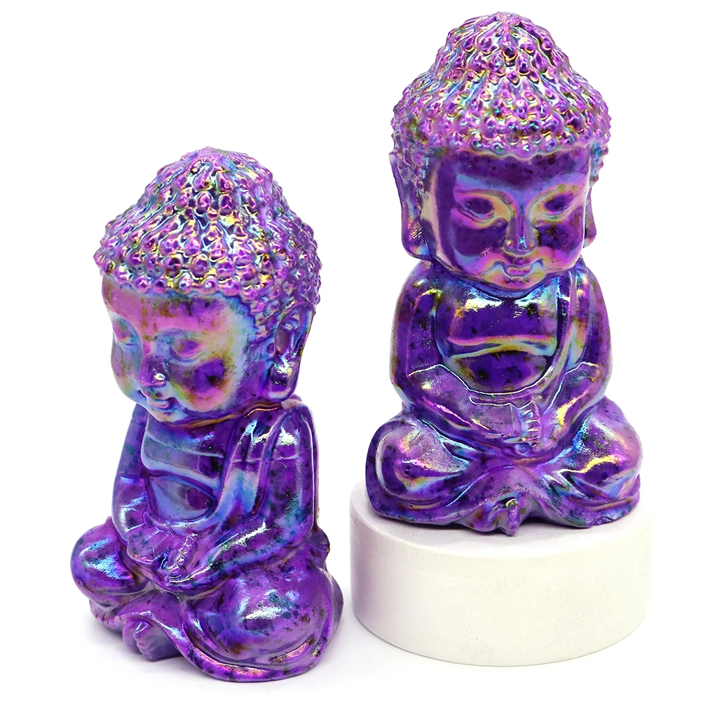 80mm Sitting Baby Buddha Electroplated Plating Curb Stone Natural Healing Chakra Crystal for Spiritual Introspection Home Decor