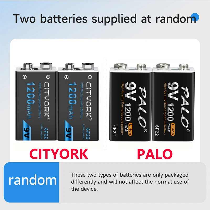 PALO 9V Rechargeable Battery 1200mAh 6F22 Micro USB 9v Li-ion Lithium Batteries for Multimeter Microphone Toy Remote Control KTV — view 4