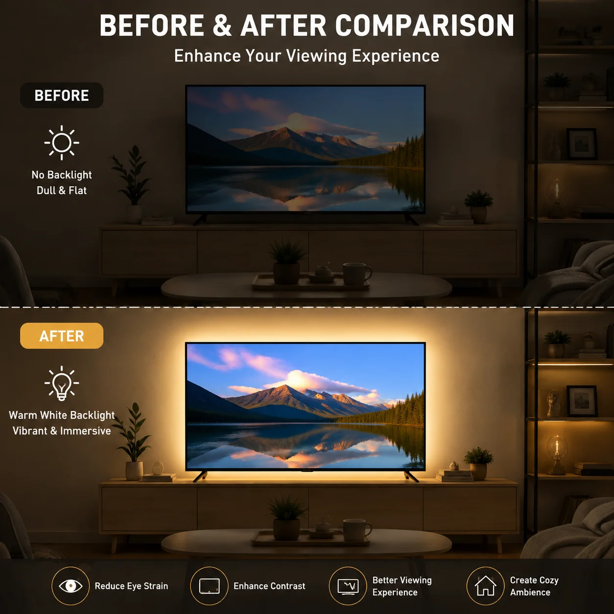 Versatile LED Strip Light with Motion Sensor - Warm & Cool White