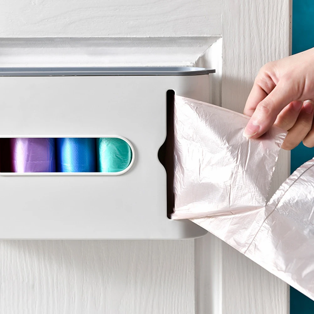 

Trash Bags Storage Box Wall Mounted Plastic Garbage Bag Dispenser Waste Bag Holder Removable Organizer For Bathroom Kitchen