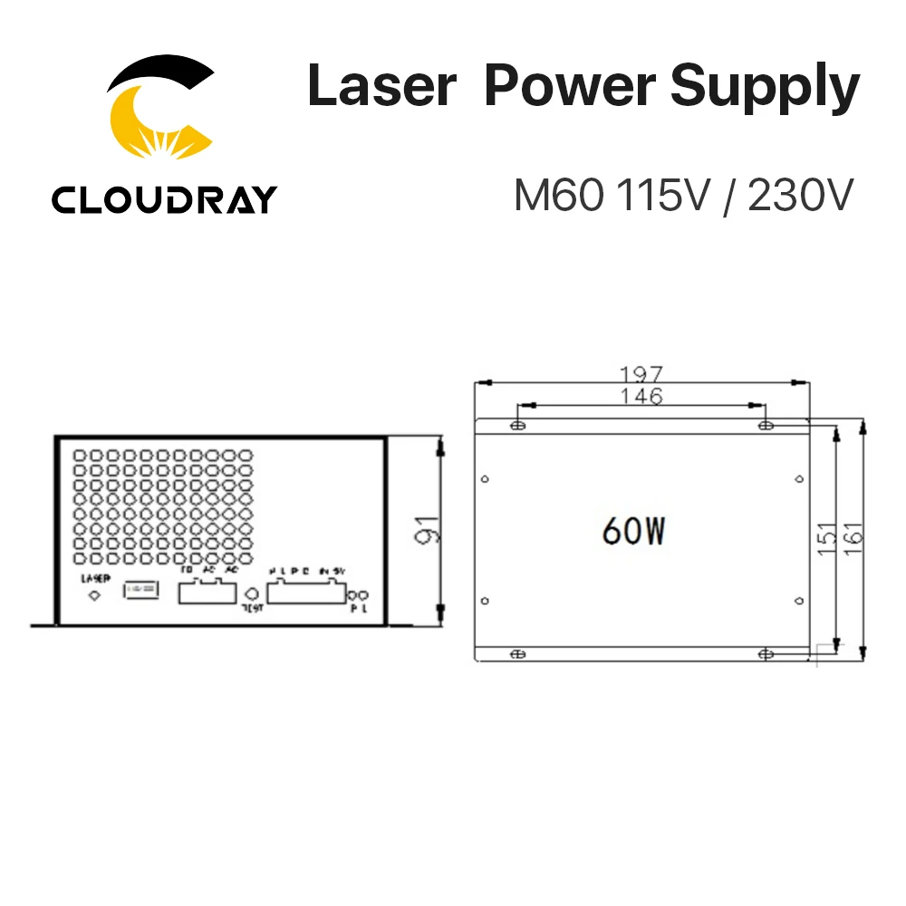 CO2 laser power supply 60W 115V/230V for CO2 laser engraving cutting machine