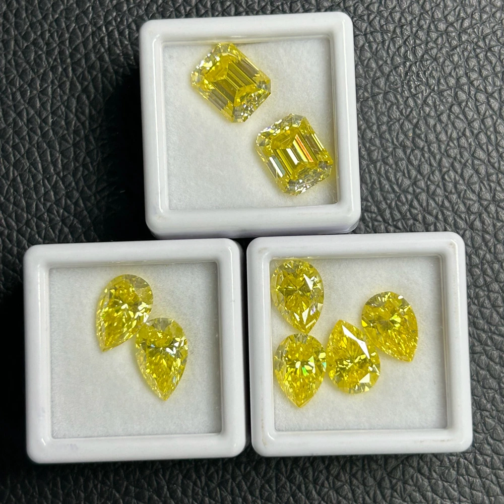Meisidian GRA Coated Color Pear 7x10mm 2 Carat Dark Yellow Diamond Moissanite Stone