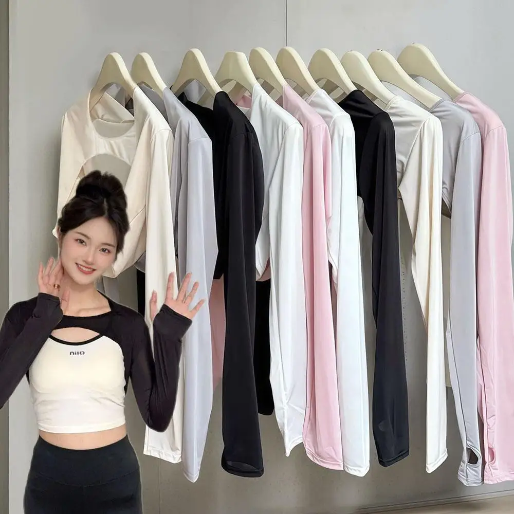 Modal Ice Silk Arm Sleeves Ultra-thin Sexy Women Crop Top Long Sleeve Summer UV Arm Cover Sleeve Shawl Outdoor Sports T-Shirt