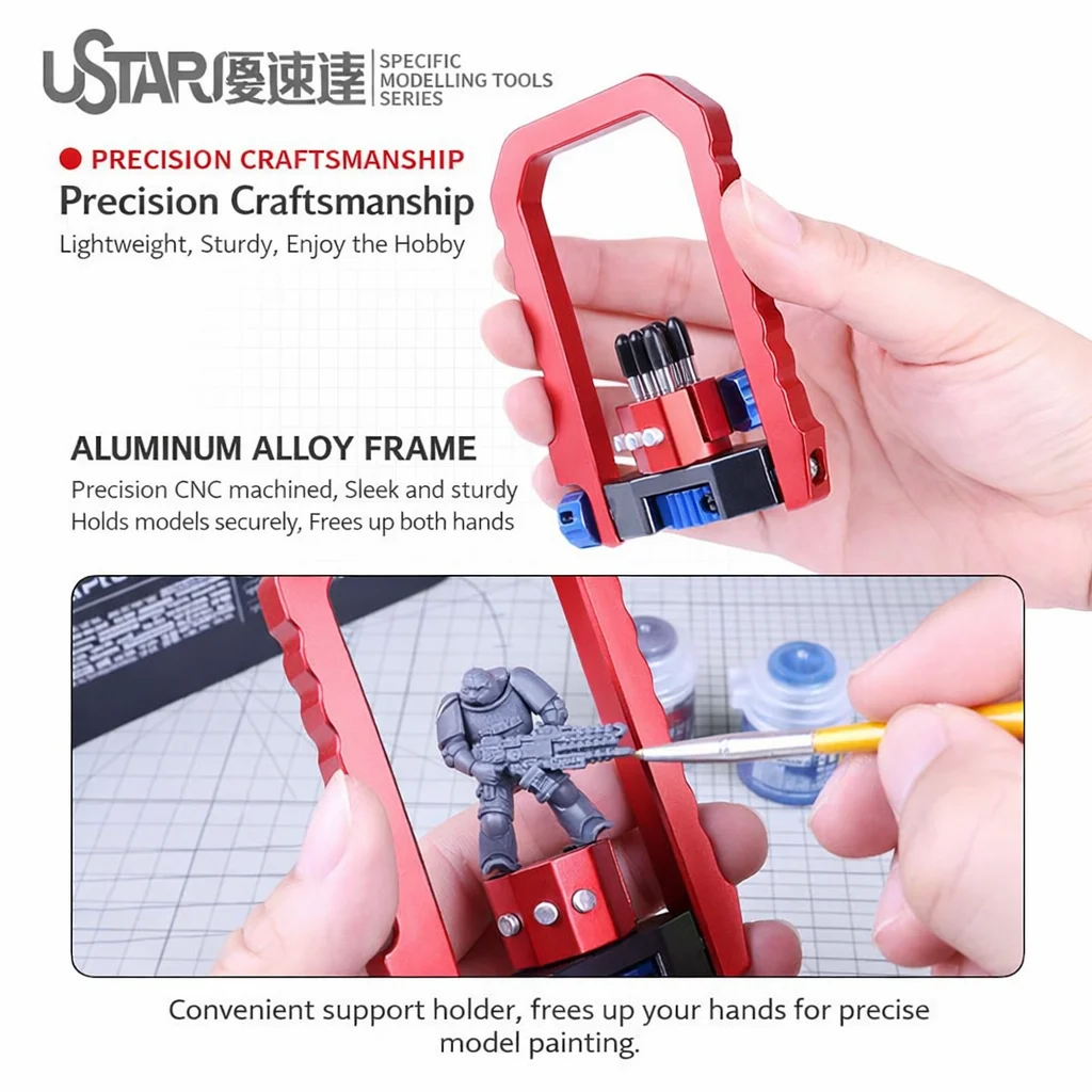 Ustar 알루미늄 합금 페인팅 핸들 바이스 모델 피규어 고정 프레임 거치대 베이스, 모델 공예 도구 DIY 액세서리, UA-90638/39