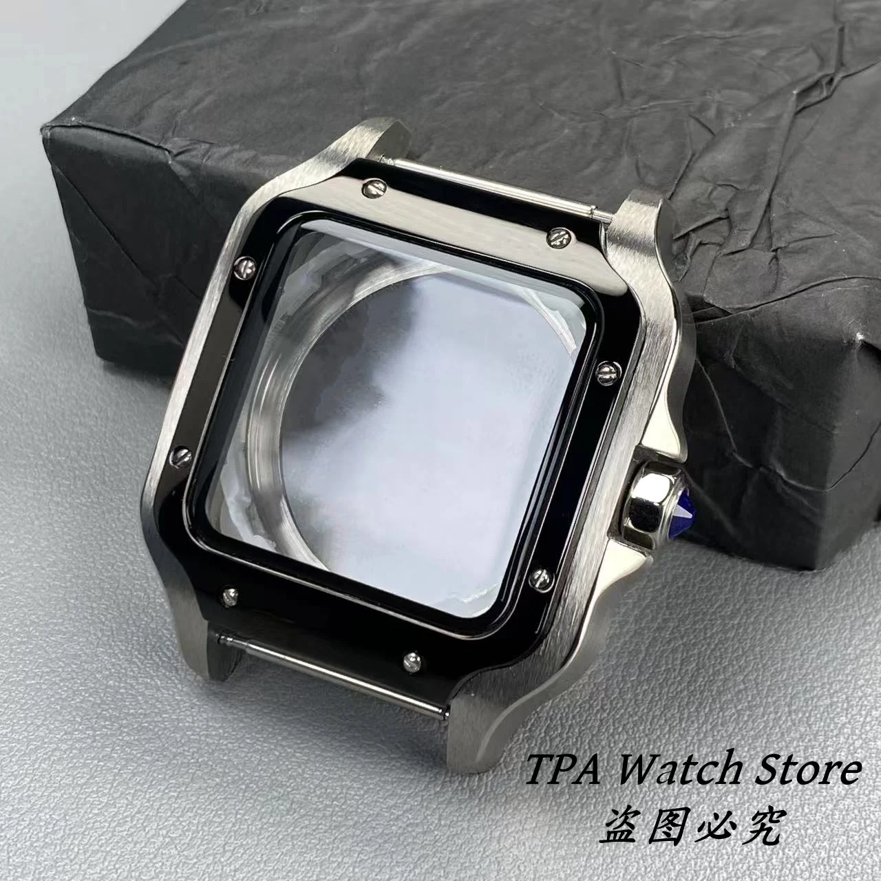 PVD Black Stainless Steel Square Watch Case - 38mm